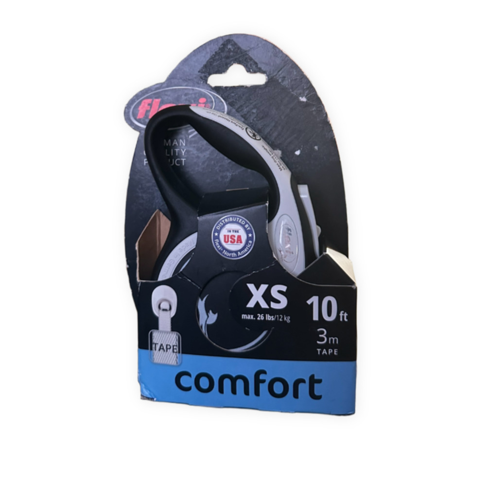 Flexi New Comfort XS Retractable Tape Leash, 10 ft (3m), Black